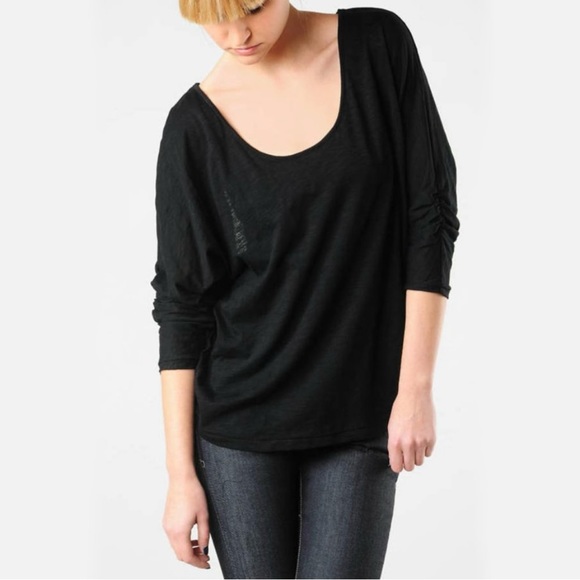 Elizabeth and James Olive/khaki and Black cross back top with ruched sleeves. - Picture 13 of 16